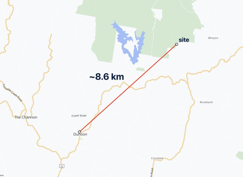 Map showing Dunoon is 8.6km from event site