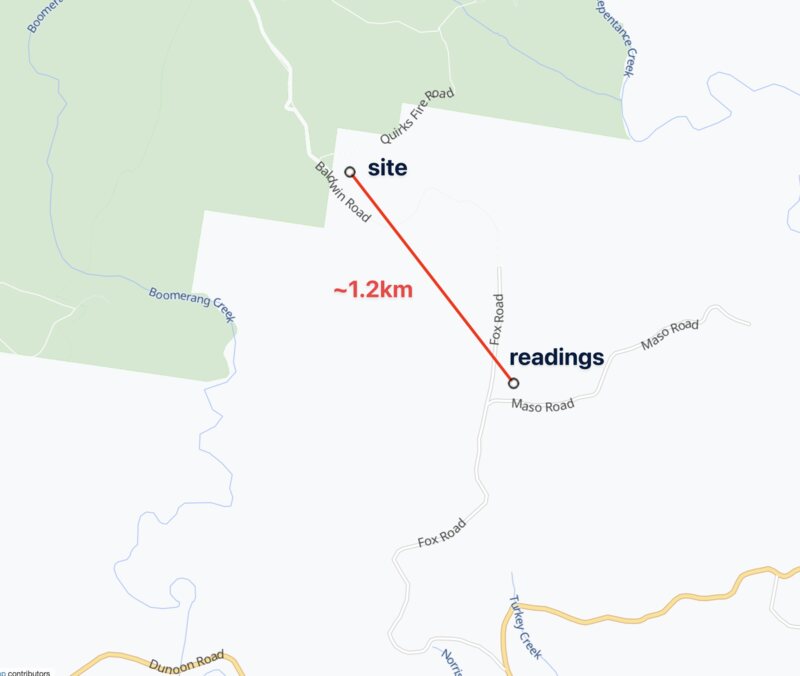 Map showing monitoring location 1.2km from event site
